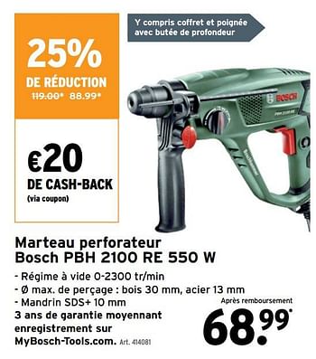 Promotions Marteau perforateur bosch pbh 2100 re 550 w - Bosch - Valide de 25/05/2022 à 31/05/2022 chez Gamma