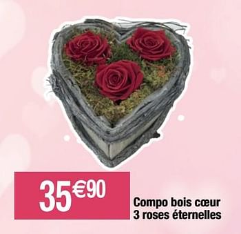 Promotions Compo bois coeur 3 roses éternelles - Produit Maison - Migros - Valide de 24/05/2022 à 29/05/2022 chez Migros
