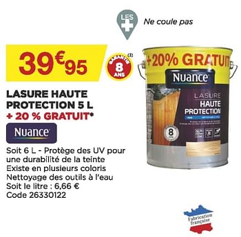 Promotions Lasure haute protection - Nuance - Valide de 18/05/2022 à 28/05/2022 chez Brico Marché
