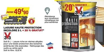Promotions Lasure haute protection incolore - V33 - Valide de 18/05/2022 à 28/05/2022 chez Brico Marché