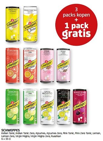 Promoties Schweppes 3 packs kopen + 1 pack gratis - Schweppes - Geldig van 03/06/2022 tot 16/06/2022 bij BelBev