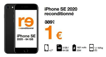 Promotions Apple iphone se 2020 reconditionné - Apple - Valide de 23/05/2022 à 31/05/2022 chez Orange