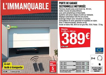 Promotions Porte de garage sectionnelle motorisée blanche - Produit Maison - Brico Depot - Valide de 25/05/2022 à 07/06/2022 chez Brico Depot