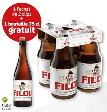 Promotions Filou à l`achat de 2 clips + 1 bouteille 75 cl gratuit - Filou - Valide de 03/06/2022 à 16/06/2022 chez BelBev