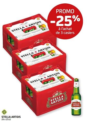 Promotions Stella artois promo -25% à l`achat de 3 casiers - Stella Artois - Valide de 03/06/2022 à 16/06/2022 chez BelBev