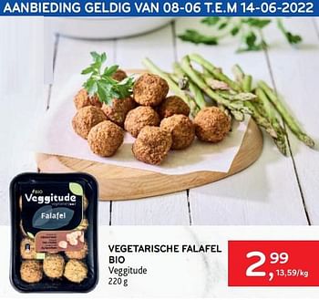 Promoties Vegetarische falafel bio veggitude - Veggitude - Geldig van 08/06/2022 tot 14/06/2022 bij Alvo