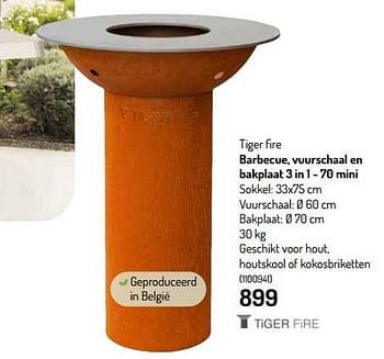 Promoties Tiger fire barbecue, vuurschaal en bakplaat 3 in 1 - 70 mini - Tiger Fire - Geldig van 25/05/2022 tot 05/06/2022 bij Oh'Green