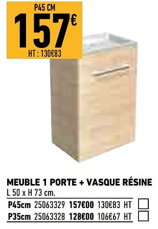 Promotions Meuble 1 porte + vasque résine - Produit Maison - Brico Cash - Valide de 20/05/2022 à 02/06/2022 chez Brico Cash