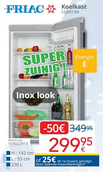 Promoties Friac koelkast co2913ix - Friac - Geldig van 01/06/2022 tot 30/06/2022 bij Eldi