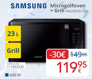 Promoties Samsung microgolfoven + grill mg23k3515ak - Samsung - Geldig van 01/06/2022 tot 30/06/2022 bij Eldi