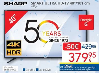 Promoties Sharp smart ultra hd-tv 40bj4 - Sharp - Geldig van 01/06/2022 tot 30/06/2022 bij Eldi