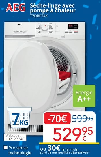 Promotions Aeg sèche-linge avec pompe à chaleur t7dbp74k - AEG - Valide de 01/06/2022 à 30/06/2022 chez Eldi