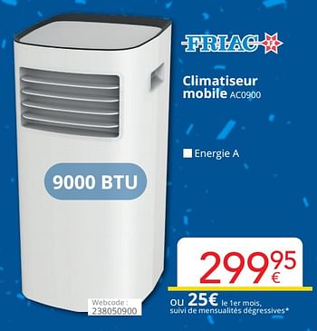 Promotions Friac climatiseur mobile ac0900 - Friac - Valide de 01/06/2022 à 30/06/2022 chez Eldi