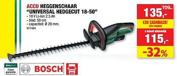 Promoties Bosch accu heggenschaar universal hedgecut 18-50 - Bosch - Geldig van 01/06/2022 tot 12/06/2022 bij Hubo