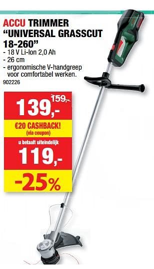 Promoties Bosch accu trimmer universal grasscut 18-260 - Bosch - Geldig van 01/06/2022 tot 12/06/2022 bij Hubo