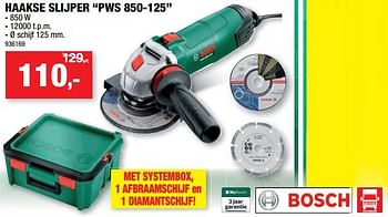 Promoties Bosch haakse slijper pws 850-125 - Bosch - Geldig van 01/06/2022 tot 12/06/2022 bij Hubo