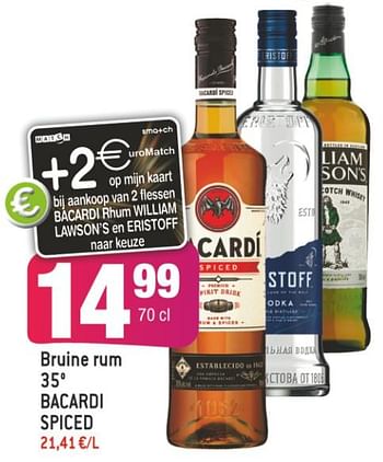 Promoties Bruine rum 35° bacardi spiced - Bacardi - Geldig van 01/06/2022 tot 14/06/2022 bij Smatch
