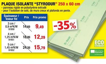 Promotions Plaque isolante styrodur - Styrodur - Valide de 01/06/2022 à 12/06/2022 chez Hubo