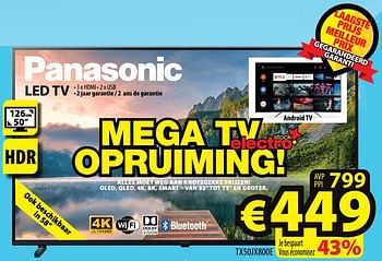 Promoties Panasonic led tv tx50jx800e - Panasonic - Geldig van 01/06/2022 tot 08/06/2022 bij ElectroStock
