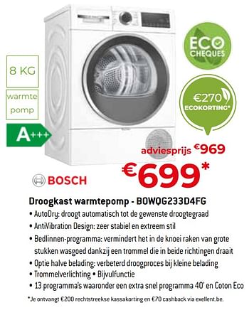 Promoties Bosch droogkast warmtepomp - bowqg233d4fg - Bosch - Geldig van 20/05/2022 tot 30/06/2022 bij Exellent