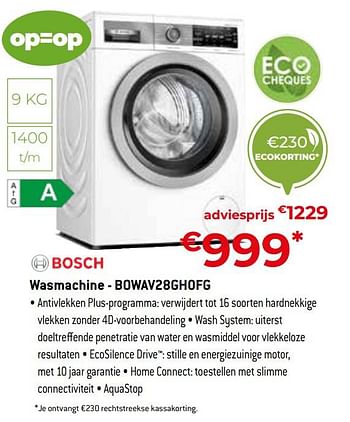 Promoties Bosch wasmachine - bowav28gh0fg - Bosch - Geldig van 20/05/2022 tot 30/06/2022 bij Exellent