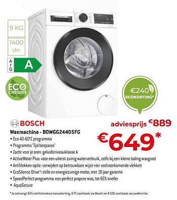 Promoties Bosch wasmachine - bowgg24405fg - Bosch - Geldig van 20/05/2022 tot 30/06/2022 bij Exellent