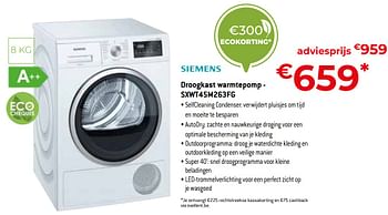 Promoties Siemens droogkast warmtepomp - sxwt45m263fg - Siemens - Geldig van 20/05/2022 tot 30/06/2022 bij Exellent