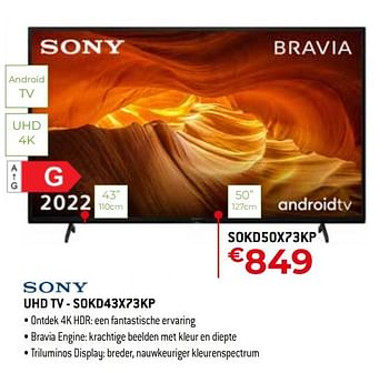 Promoties Sony uhd tv sokd50x73kp - Sony - Geldig van 20/05/2022 tot 30/06/2022 bij Exellent