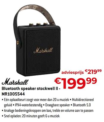 Promoties Marshall bluetooth speaker stockwell ll - mr1005544 - MARSHALL - Geldig van 20/05/2022 tot 30/06/2022 bij Exellent