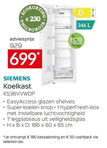 Promoties Siemens koelkast ks36vvwdp - Siemens - Geldig van 30/05/2022 tot 30/06/2022 bij Selexion