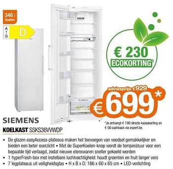 Promoties Siemens koelkast ssks36vvwdp - Siemens - Geldig van 20/05/2022 tot 30/06/2022 bij Expert