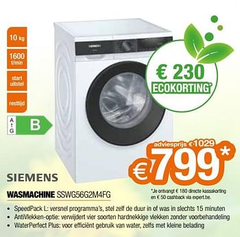 Promoties Siemens wasmachine sswg56g2m4fg - Siemens - Geldig van 20/05/2022 tot 30/06/2022 bij Expert