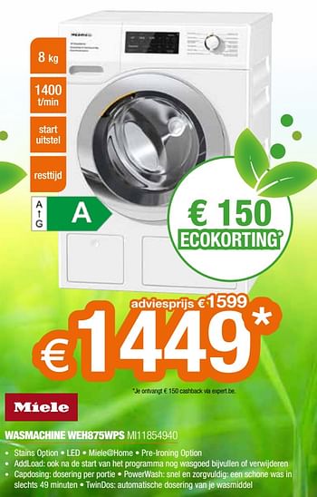 Promoties Miele wasmachine weh875wps mi11854940 - Miele - Geldig van 20/05/2022 tot 30/06/2022 bij Expert