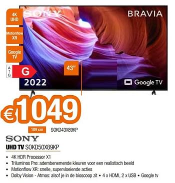 Promoties Sony uhd tv sokd43x89kp - Sony - Geldig van 20/05/2022 tot 30/06/2022 bij Expert