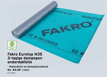 Promoties Fakro eurotop n35 3-lagige dampopen onderdakfolie - Fakro - Geldig van 01/06/2022 tot 14/06/2022 bij Gamma
