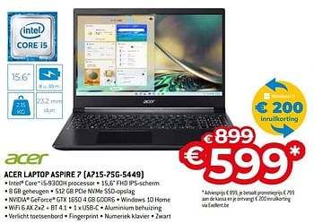 Promoties Acer laptop aspire 7 a715-75g-5449 - Acer - Geldig van 14/05/2022 tot 10/06/2022 bij Exellent