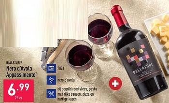 Promoties Ballaturi nero d`avola appassimento - Rode wijnen - Geldig van 10/06/2022 tot 17/06/2022 bij Aldi