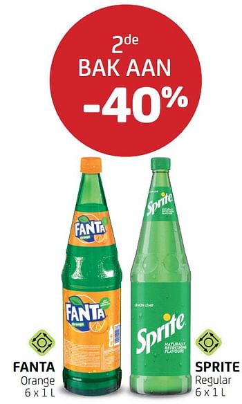 Promoties Fanta sprite 2de bak aan -40% - Huismerk - BelBev - Geldig van 17/06/2022 tot 30/06/2022 bij BelBev