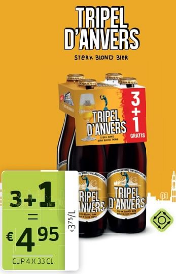 Promotions Tripel d` anvers sterk blond bier - Tripel d`Anvers - Valide de 17/06/2022 à 30/06/2022 chez BelBev