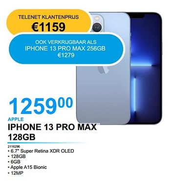 Promoties Apple iphone 13 pro max 128gb - Apple - Geldig van 01/06/2022 tot 20/06/2022 bij Auva