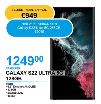 Promoties Samsung galaxy s22 ultra 5g 128gb - Samsung - Geldig van 01/06/2022 tot 20/06/2022 bij Auva