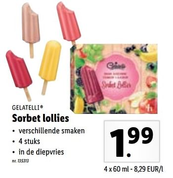 Promoties Sorbet lollies - Gelatelli - Geldig van 13/06/2022 tot 18/06/2022 bij Lidl
