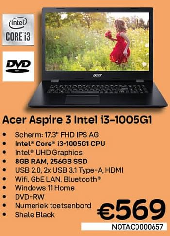 Promoties Acer aspire 3 intel i3-1005g1 - Acer - Geldig van 01/06/2022 tot 30/06/2022 bij Compudeals