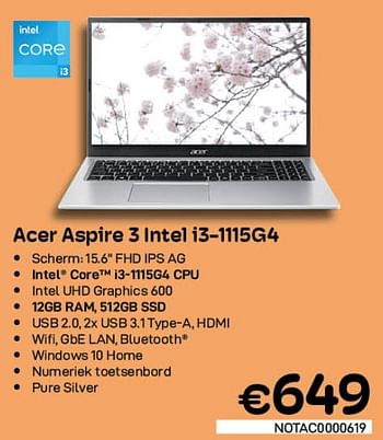 Promoties Acer aspire 3 intel i3-1115g4 - Acer - Geldig van 01/06/2022 tot 30/06/2022 bij Compudeals