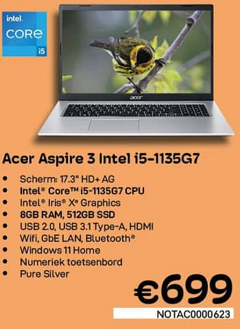 Promoties Acer aspire 3 intel i5-1135g7 - Acer - Geldig van 01/06/2022 tot 30/06/2022 bij Compudeals