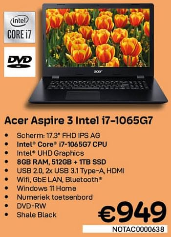 Promoties Acer aspire 3 intel i7-1065g7 - Acer - Geldig van 01/06/2022 tot 30/06/2022 bij Compudeals