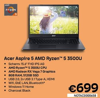 Promoties Acer aspire 5 amd ryzen 5 3500u - Acer - Geldig van 01/06/2022 tot 30/06/2022 bij Compudeals
