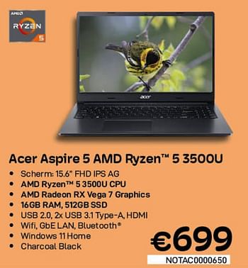 Promotions Acer aspire 5 amd ryzen 5 3500u - Acer - Valide de 01/06/2022 à 30/06/2022 chez Compudeals