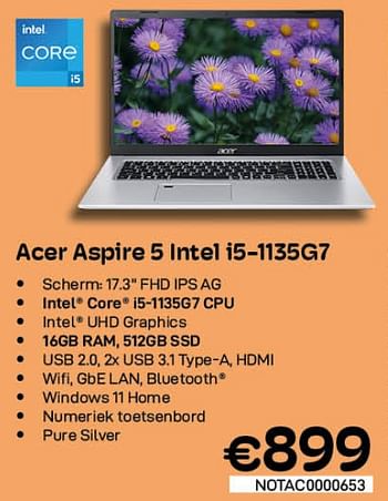 Promoties Acer aspire 5 intel i5-1135g7 - Acer - Geldig van 01/06/2022 tot 30/06/2022 bij Compudeals