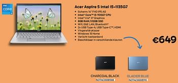 Promoties Acer aspire 5 intel i5-1135g7 charcoal black - Acer - Geldig van 01/06/2022 tot 30/06/2022 bij Compudeals